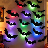 Autocollants muraux 3D en forme de chauve-souris pour Halloween avec lumières LED brillantes