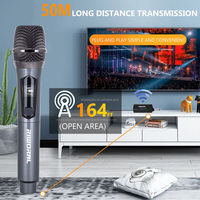 Microphone sans fil double dynamique portatif, portée de 50 m/164 pieds, autonomie de 6 à 8 heures pour karaoké, réunion, fête, église, DJ, KTV