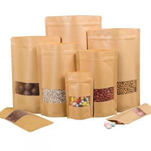 280 Microns Zipper Customized Snack Scented Tea Kraft Paper Bag with Window