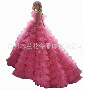 Robe de princesse ML016 rose rouge pour filles, automne-hiver, antistatique, bouffante, style occidental, robe de cérémonie pour enfants, effet illusion - Product Image 5