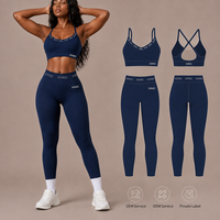 Ensemble de yoga 2 pièces pour femme avec logo personnalisé, soutien-gorge de sport et leggings taille haute, vêtements de sport pour l'entraînement, la remise en forme et la gym