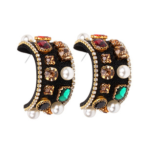 Pendientes de Aro Hua Liyu, Diseño Artístico Retro en Blanco y Negro, Forma de C, Joyería para Mujer, Material Plateado, Hechos a Mano - Product Image 5