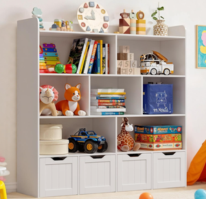 Armario <span class=keywords><strong>de</strong></span> Almacenamiento <span class=keywords><strong>de</strong></span> <span class=keywords><strong>Juguetes</strong></span> <span class=keywords><strong>para</strong></span> Niños <span class=keywords><strong>con</strong></span> 4 <span class=keywords><strong>Cajones</strong></span> Extraíbles y 8 Estantes Abiertos, Organizador <span class=keywords><strong>de</strong></span> <span class=keywords><strong>Juguetes</strong></span> Blanco <span class=keywords><strong>con</strong></span> <span class=keywords><strong>Ruedas</strong></span> Ocultas, Estantería Infantil - Product Image 4