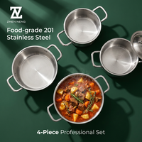 Ensemble de casseroles fiables en acier inoxydable, compatible induction, 4 pièces, avec base épaisse à 3 couches et solution de rangement empilable pour petites cuisines