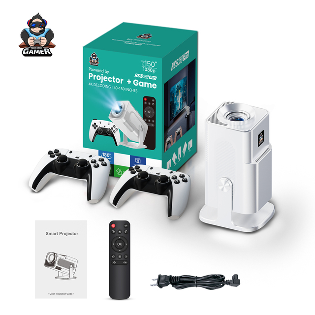 ZOKU HCS350 Pro Control 1920*1080P Portable Android 14 Projector 2.4G+5.4G Wifi6 450 Ansi Built Games 14 Projector