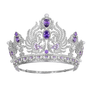 Couronne élégante en cristal inspirée du phénix, diadème multicolore avec pierres précieuses, accessoires de cheveux de mariée pour concours de beauté - Product Image 4