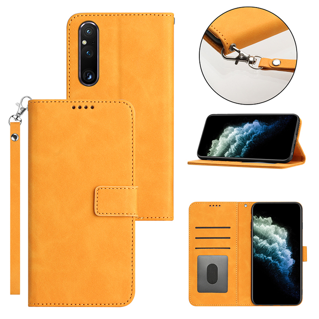 For Sony 1V 10V 2023 Magnetic Cell Phone Cover Flip Wallet Leather Phone Case with Card Holder and Lanyard Mobile Phone Cases