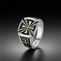 Herren Verstellbarer Kupfer-Kreuzring Vintage Zweifarbiger Malteserkreuz-Fingerring Mode Punk Biker Gothic Accessoire