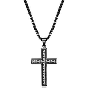 Diamond-<b>Studded</b> Cross Necklace Stainless Steel Pendant 26mm Pave Setting <b>For</b> <b>Men</b> Gift Daily Wear - Product Image 5