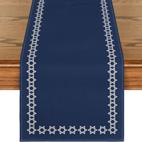 Chemin de table Hanouka bleu et or, 3 motifs : Ménorah, Étoile de David, Colombe, en lin, pour la Chanoeka, décoration de maison pour les fêtes juives