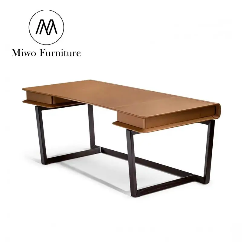 Silla nórdica de cuero, muebles de escritorio de madera maciza, estudio familiar moderno, mesa de oficina Retro, escritorio de estación de trabajo para ordenador