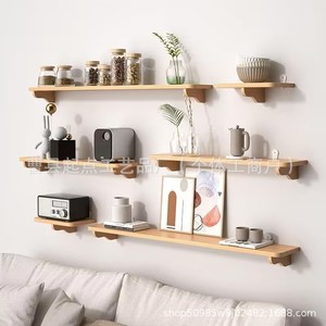 Simple wooden living room <b>shelf</b>, wall-mounted wooden storage <b>rack</b>, solid wood display <b>rack</b> for wall decoration. - Product Image 1