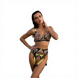 Ensemble trois pièces sexy en dentelle fluorescente brodée, respirant, push-up, avec bretelles ajustables, taille XL, Vestido De Noche - Product Image 3