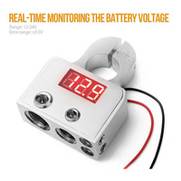 Voltmeter Digital 12V 24V 1 Pasang Konektor Terminal Baterai Mobil 0/4/8 AWG Kit Tiang Daya Cocok untuk Sebagian Besar Baterai Mobil