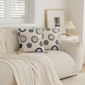 Other Bohemian Decorative Throw Pillows Square <b>Striped</b> Geometric Pattern Blue White Cotton Cover Washable Home <b>Car</b> Use - Product Image 3