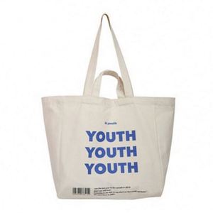 Bolsas de Compras de Lona de Algodón Blanca con Logotipo Personalizado Reciclado Promocional al por Mayor, Bolsas de Mano con Impresión de Letras para Estudiantes Universitarios - Product Image 1