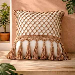 Funda de cojín cuadrada de punto hecho a mano con patrón geométrico estilo bohemio para decoración del hogar, para mayor comodidad - Product Image 1