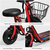 Trottinette électrique directe usine avec siège et panier, 36V 250W 3.0Ah Lithium, Bluetooth, 18-20km/h, éclairage LED, charge utile 80kg