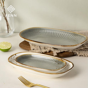 FENN restaurante japonés Vintage plato ovalado de cerámica café <span class=keywords><strong>Brunch</strong></span> platos modernos para servir platos con fruta novela estilo Retro - Product Image 1