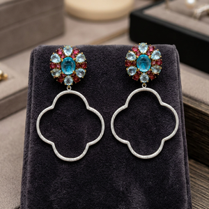 ต่างหูห้อยประดับอัญมณีทองเหลืองทำมือ ชุบทอง สไตล์โบโฮชาติพันธุ์ - Product Image 2