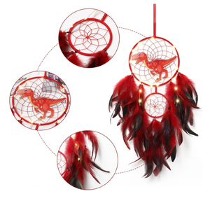 <span class=keywords><strong>Attrape</strong></span>-rêves dinosaure pour enfants plume fait à la main décor à la maison tenture murale avec Double anneau pour chambre d'enfant garçon cadeau d'anniversaire - Product Image 5