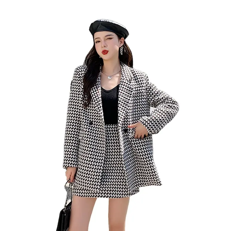 2022 nuovo vestito plaid cappotto di lana di media lunghezza temperamento borsa gonna hip set di due pezzi MX8916085