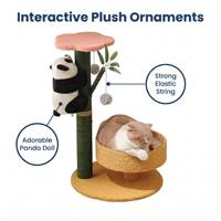 Arbre à chat multi-niveaux sur le thème du panda en bambou, avec poteau à gratter en sisal naturel et lit-nid douillet en forme de fleur pour