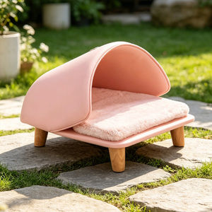 Cama para Mascotas con Forma de Zueco Personalizada, Estructura de Madera Maciza, Cuero Impermeable, Cama Ortopédica Elevada con Patas de Madera y Cubierta Antideslizante - Product Image 4
