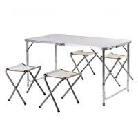 Vente en gros d'usine Mobilier d'extérieur personnalisé Table de pique-nique pliante, portable, pliable, en bois et aluminium pour la randonnée et le camping avec quatre chaises