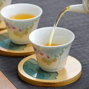 Gỗ Tre Tự Nhiên Với Epoxy Nhựa Coaster Tròn Và Chén Trà Vuông Mat Cách Nhiệt <span class=keywords><strong>Pad</strong></span> Cho Uống Bia Cà Phê Trà - Product Image 3