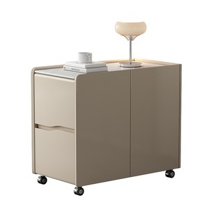 Modern Minimalist <b>Side</b> Cabinet With Storage 2 Compartments 2 <b>Drawers</b> Living Room Movable <b>Table</b> Beige Color - Product Image 2