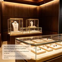 Vitrine de présentation de bijoux ronde personnalisée en verre avec éclairage LED pour magasin de détail