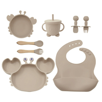 Ensemble d'alimentation pour bébé 9 pièces avec assiette à ventouse intégrée, antidérapante et résistante aux chutes, bol alimentaire pour nourrissons, motif crabe de dessin animé