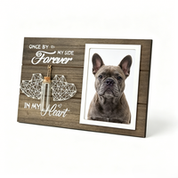 Cadre photo commémoratif moderne fait main et écologique pour animaux de compagnie, plaque en bois avec bouteille en verre et cœur en fil métallique 3D, cadeau de condoléances pour la perte d'un chien ou d'un chat