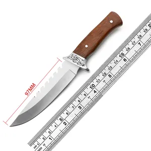 Creative Handmade Colored Wood Handle Straight Knife Fixed Blade with Sawtooth Outdoor Tactical Knife