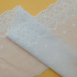 Factory Direct High Quality 100% Cotton Eyelet Embroidered Flower Lace Trim-White Beaded Lace Fabric Good Price for Wholesale