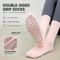 Chaussettes de Pilates antidérapantes à double face personnalisées, chaussettes de yoga pour femmes, chaussettes à grip en silicone intérieur/extérieur, OEM ODM
