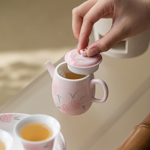 Guanlan Ceramic Teapot Powder Glaze Relief Floral Pattern With Lid Kung Fu <b>Tea</b> <b>Set</b> For Afternoon <b>Tea</b> - Product Image 2