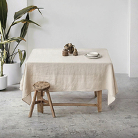 Nappe en tissu de lin beige jetable rectangle moderne personnalisée vente en gros pour la maison table en coton avec ourlet pour mariages