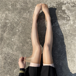 Bas brillants à l'huile Edgeless Sexy Ultra-mince cuisses mi-longues <span class=keywords><strong>rouge</strong></span> clair noir bas de soie - Product Image 4