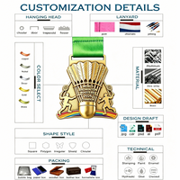 Médaille en alliage de zinc rotative 3D personnalisée en usine avec logo émaillé pour le badminton, le tennis de table et les sports – Médaille métallique rotative