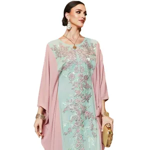 New Floral Batwing tay áo Crew Neck kaftan oversized hoodie cộng với kích thước kaftan phụ nữ kaftan Dresses phi