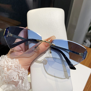 <b>Frameless</b> Polygonal Fashion Sunglasses Pc <b>Frame</b> Black Lens Uv400 Women's Sunshades Type 3 Protection - Product Image 3