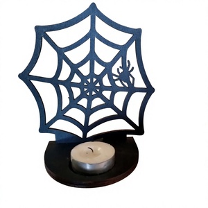 Porte-bougie en métal en forme de toile d'araignée, couleur noire, pour décorations d'Halloween à la maison - Product Image 1