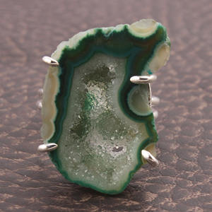 Bague en laiton plaqué argent, pierre naturelle de grande taille, lobe, fait à la main - Product Image 4