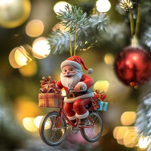 Pendentif <span class=keywords><strong>en</strong></span> acrylique moderne sur <span class=keywords><strong>le</strong></span> thème de Noël, <span class=keywords><strong>Père</strong></span> Noël à vélo, pour décoration intérieure de voiture, pour livrer des cadeaux - Product Image 1