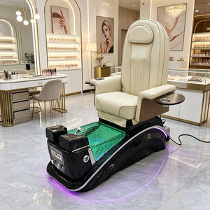 Fauteuil de pédicure de luxe beige avec lumière LED, bain de pieds spa, siège inclinable, système de jets sans tuyauterie, fonction massage et chauffage, pour salon de SPA - Product Image 4