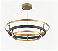 Lampu Chandelier Cincin 3 Tingkat Black Gold Modern LED, Lampu Gantung Plafon untuk Ruang Tamu Ruang Makan