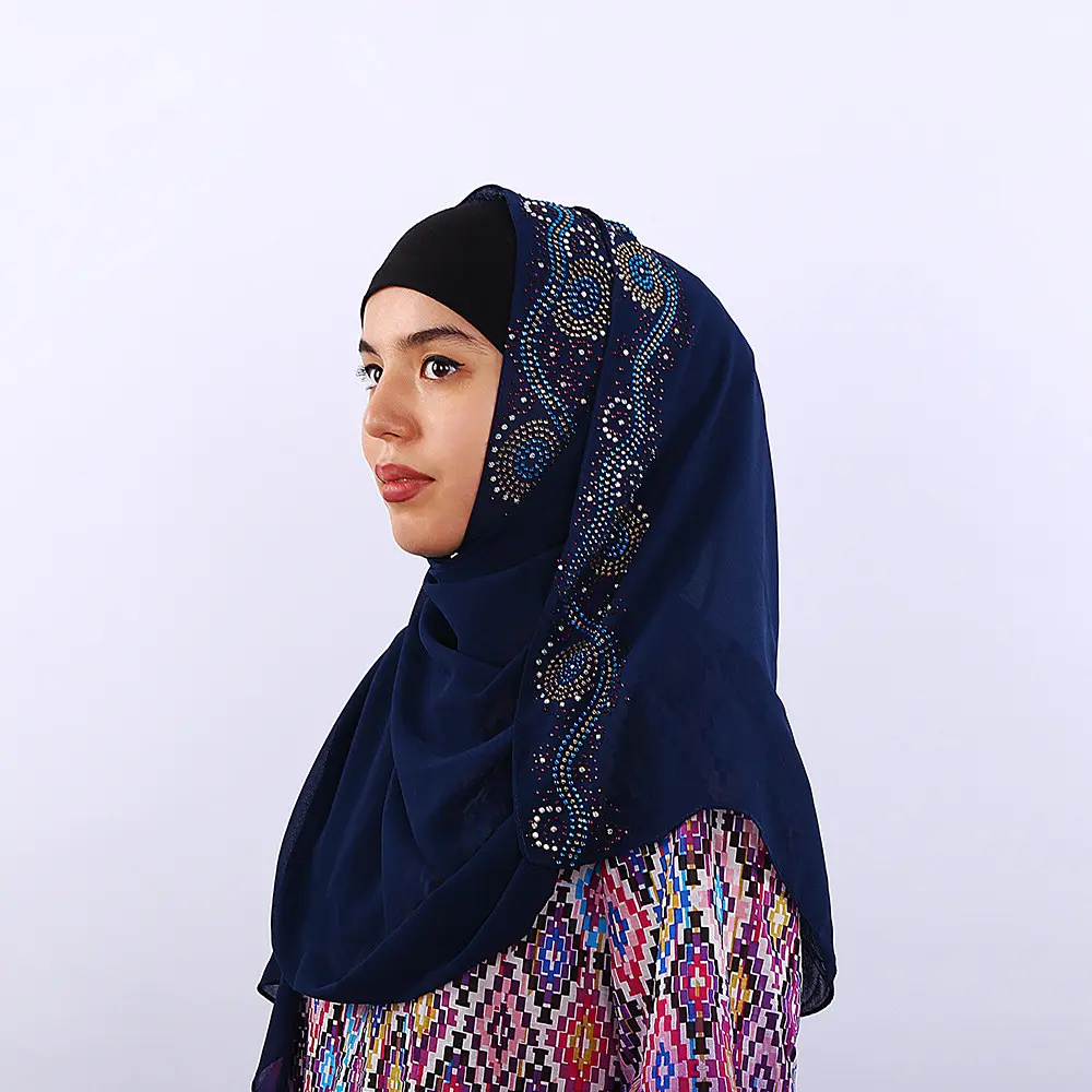 नई जातीय शैली स्कार्फ इस्त्री ड्रिल यूरोपीय और अमेरिकी शिफॉन लंबे दुपट्टा मुस्लिम दुपट्टा