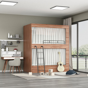 Cama litera cápsula espacial para albergue juvenil, litera doble de madera para albergue juvenil, cama todo incluido para apartamento tipo dormitorio alto y bajo - Product Image 6